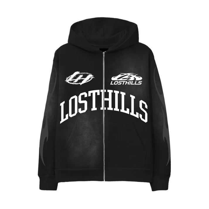 LHBF025 LOST HILLS LHBF009 ZIP UP HOODY - BLACK