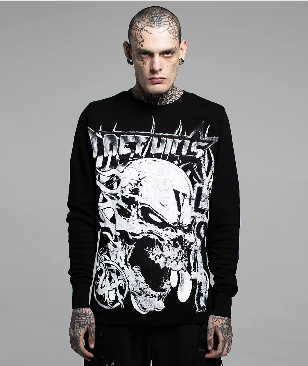 VLONE-x-LOSTHILLS-Skull-Black-Thermal-Long-Sleeve-T-Shirt-_412586-front-US VLONE x LOSTHILLS Skull Black Thermal Long Sleeve T-Shirt
