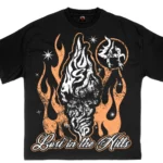 Lost Hills Flaming Orange Skull Black Tee
